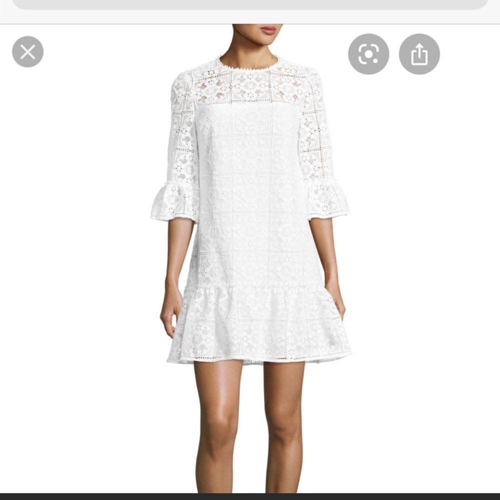 Kate spade Gul pure white lace mini dress raffle hem bell sleeve size 6